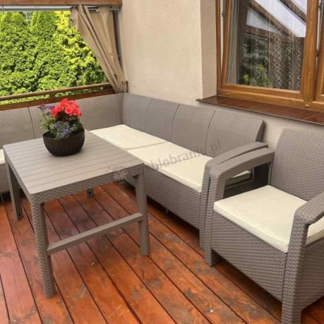 Zestaw dla 8 osób z narożnikiem, stołem podnoszonym i dwoma fotelami Relly VI capuccino