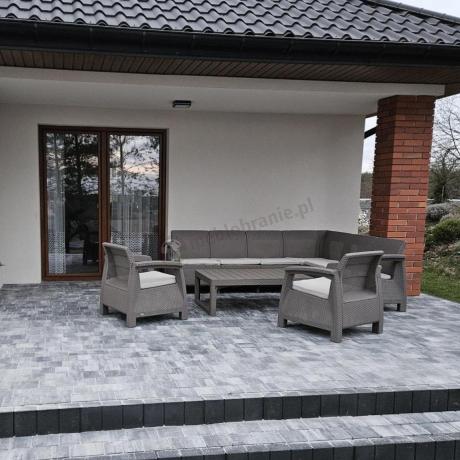 Zestaw dla 8 osób z narożnikiem, stołem podnoszonym i dwoma fotelami Relly VI capuccino