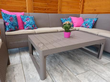 Zestaw dla 8 osób z narożnikiem, stołem podnoszonym i dwoma fotelami Relly VI capuccino