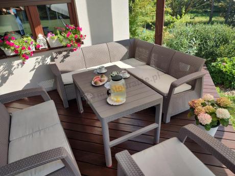 Zestaw dla 8 osób z narożnikiem, stołem podnoszonym i dwoma fotelami Relly VI capuccino