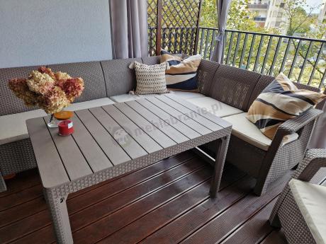 Zestaw dla 8 osób z narożnikiem, stołem podnoszonym i dwoma fotelami Relly VI capuccino