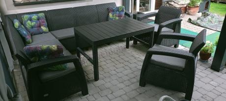 Zestaw dla 8 osób z narożnikiem, stołem podnoszonym i dwoma fotelami Relly VI grafit