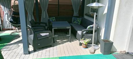 Zestaw dla 8 osób z narożnikiem, stołem podnoszonym i dwoma fotelami Relly VI grafit