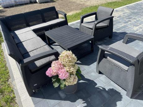 Zestaw dla 8 osób z narożnikiem, stołem podnoszonym i dwoma fotelami Relly VI grafit