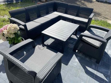 Zestaw dla 8 osób z narożnikiem, stołem podnoszonym i dwoma fotelami Relly VI grafit