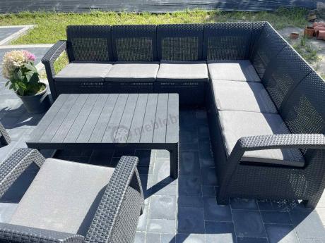 Zestaw dla 8 osób z narożnikiem, stołem podnoszonym i dwoma fotelami Relly VI grafit