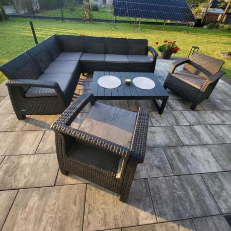 Zestaw dla 8 osób z narożnikiem, stołem podnoszonym i dwoma fotelami Relly VI grafit