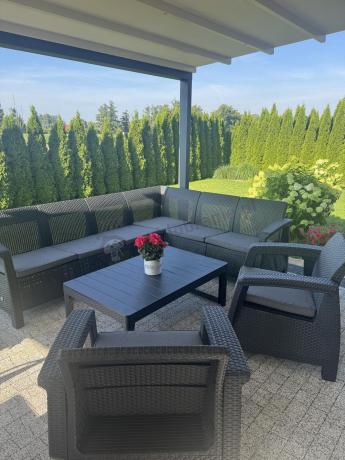 Zestaw dla 8 osób z narożnikiem, stołem podnoszonym i dwoma fotelami Relly VI grafit