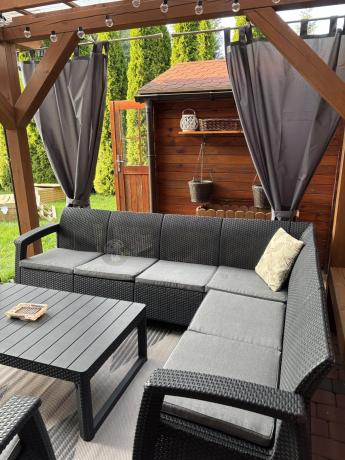 Zestaw dla 8 osób z narożnikiem, stołem podnoszonym i dwoma fotelami Relly VI grafit