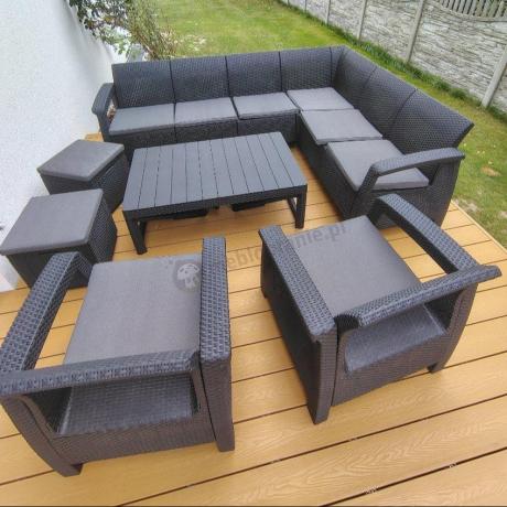 Zestaw dla 8 osób z narożnikiem, stołem podnoszonym i dwoma fotelami Relly VI grafit
