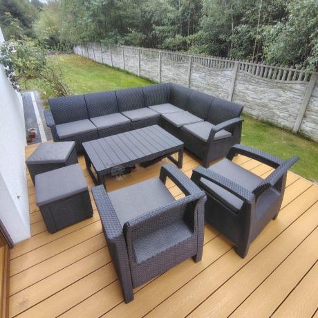 Zestaw dla 8 osób z narożnikiem, stołem podnoszonym i dwoma fotelami Relly VI grafit