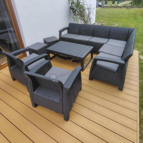 Zestaw dla 8 osób z narożnikiem, stołem podnoszonym i dwoma fotelami Relly VI grafit