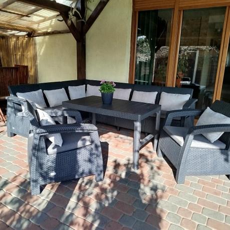 Zestaw dla 8 osób z narożnikiem, stołem podnoszonym i dwoma fotelami Relly VI grafit