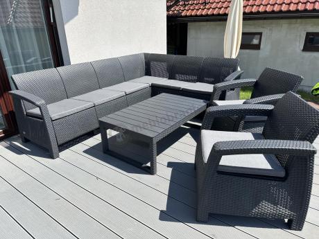 Zestaw dla 8 osób z narożnikiem, stołem podnoszonym i dwoma fotelami Relly VI grafit