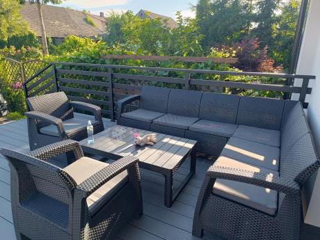 Zestaw dla 8 osób z narożnikiem, stołem podnoszonym i dwoma fotelami Relly VI grafit