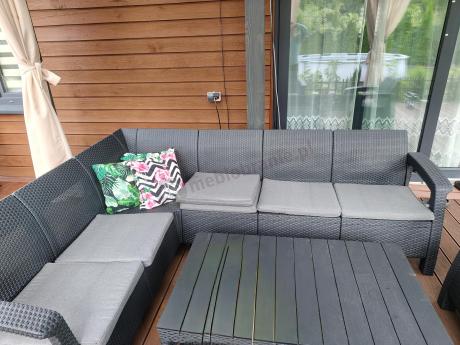 Zestaw dla 8 osób z narożnikiem, stołem podnoszonym i dwoma fotelami Relly VI grafit