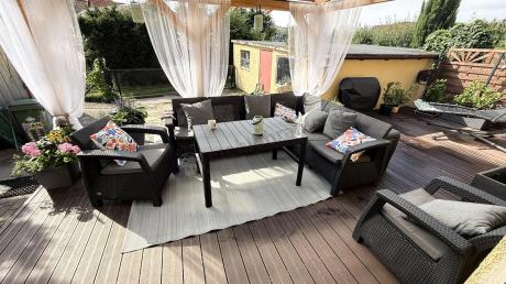 Zestaw dla 8 osób z narożnikiem, stołem podnoszonym i dwoma fotelami Relly VI grafit