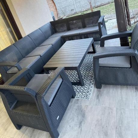 Zestaw dla 8 osób z narożnikiem, stołem podnoszonym i dwoma fotelami Relly VI grafit