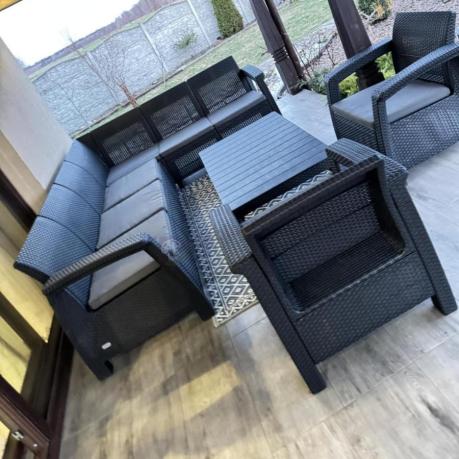 Zestaw dla 8 osób z narożnikiem, stołem podnoszonym i dwoma fotelami Relly VI grafit