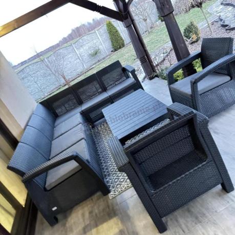 Zestaw dla 8 osób z narożnikiem, stołem podnoszonym i dwoma fotelami Relly VI grafit