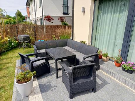 Zestaw dla 8 osób z narożnikiem, stołem podnoszonym i dwoma fotelami Relly VI grafit