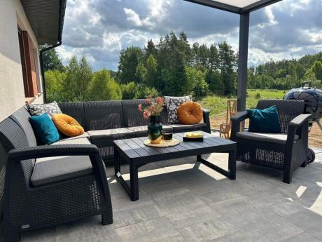 Zestaw dla 8 osób z narożnikiem, stołem podnoszonym i dwoma fotelami Relly VI grafit