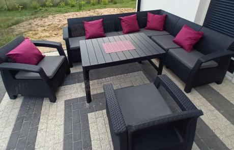 Zestaw dla 8 osób z narożnikiem, stołem podnoszonym i dwoma fotelami Relly VI grafit