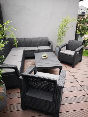 Zestaw dla 8 osób z narożnikiem, stołem podnoszonym i dwoma fotelami Relly VI grafit