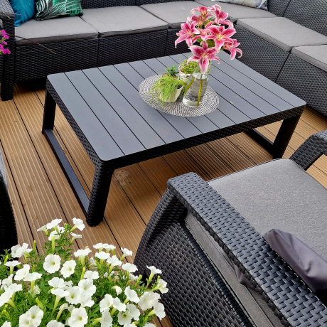 Zestaw dla 8 osób z narożnikiem, stołem podnoszonym i dwoma fotelami Relly VI grafit