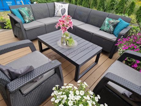 Zestaw dla 8 osób z narożnikiem, stołem podnoszonym i dwoma fotelami Relly VI grafit