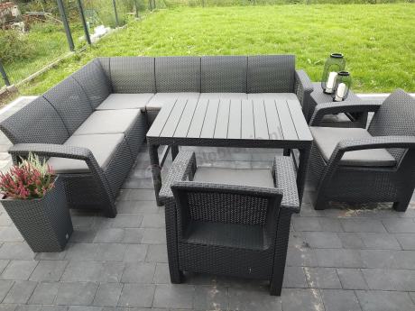 Zestaw dla 8 osób z narożnikiem, stołem podnoszonym i dwoma fotelami Relly VI grafit