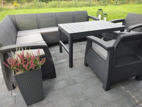 Zestaw dla 8 osób z narożnikiem, stołem podnoszonym i dwoma fotelami Relly VI grafit