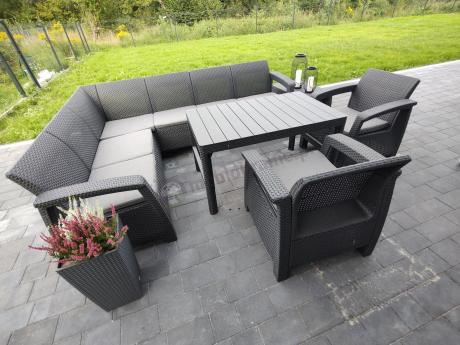 Zestaw dla 8 osób z narożnikiem, stołem podnoszonym i dwoma fotelami Relly VI grafit