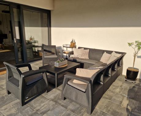 Zestaw dla 8 osób z narożnikiem, stołem podnoszonym i dwoma fotelami Relly VI grafit