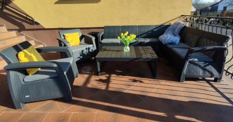 Zestaw dla 8 osób z narożnikiem, stołem podnoszonym i dwoma fotelami Relly VI grafit