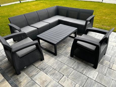 Zestaw dla 8 osób z narożnikiem, stołem podnoszonym i dwoma fotelami Relly VI grafit