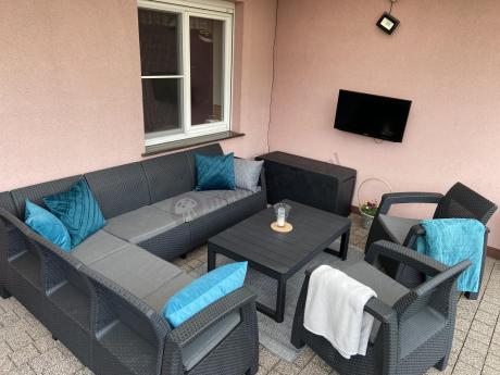 Zestaw dla 8 osób z narożnikiem, stołem podnoszonym i dwoma fotelami Relly VI grafit