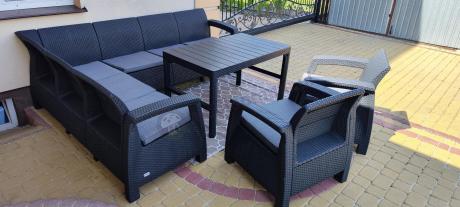 Zestaw dla 8 osób z narożnikiem, stołem podnoszonym i dwoma fotelami Relly VI grafit