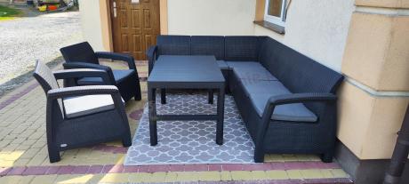 Zestaw dla 8 osób z narożnikiem, stołem podnoszonym i dwoma fotelami Relly VI grafit