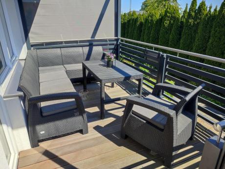 Zestaw dla 8 osób z narożnikiem, stołem podnoszonym i dwoma fotelami Relly VI grafit