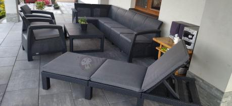 Zestaw dla 8 osób z narożnikiem, stołem podnoszonym i dwoma fotelami Relly VI grafit