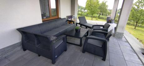 Zestaw dla 8 osób z narożnikiem, stołem podnoszonym i dwoma fotelami Relly VI grafit