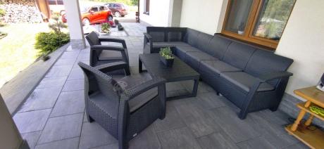 Zestaw dla 8 osób z narożnikiem, stołem podnoszonym i dwoma fotelami Relly VI grafit