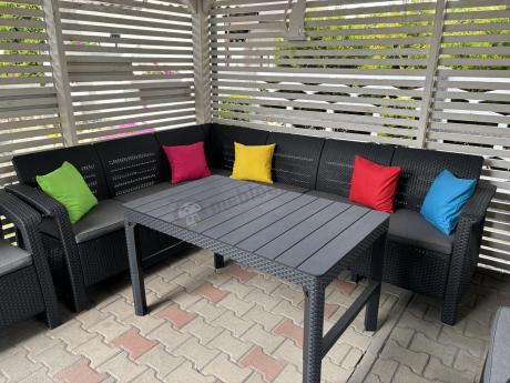 Zestaw dla 8 osób z narożnikiem, stołem podnoszonym i dwoma fotelami Relly VI grafit