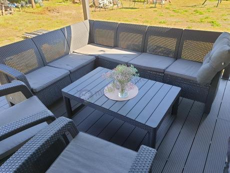 Zestaw dla 8 osób z narożnikiem, stołem podnoszonym i dwoma fotelami Relly VI grafit