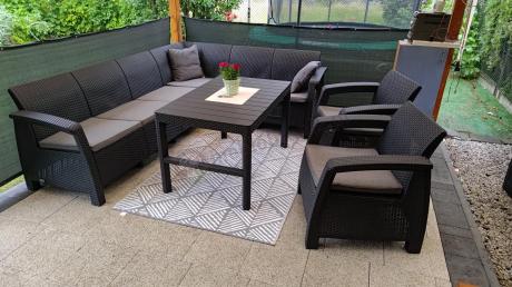 Zestaw dla 8 osób z narożnikiem, stołem podnoszonym i dwoma fotelami Relly VI grafit