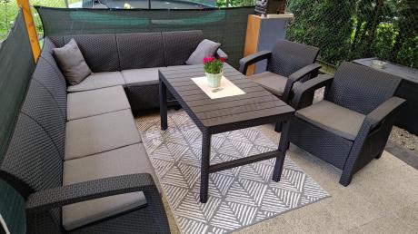 Zestaw dla 8 osób z narożnikiem, stołem podnoszonym i dwoma fotelami Relly VI grafit