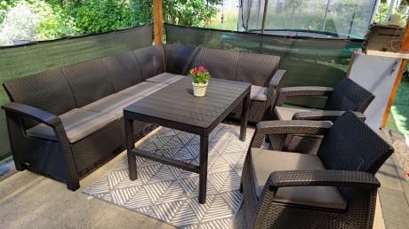 Zestaw dla 8 osób z narożnikiem, stołem podnoszonym i dwoma fotelami Relly VI grafit