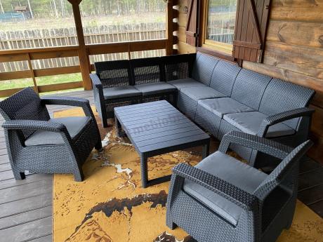 Zestaw dla 8 osób z narożnikiem, stołem podnoszonym i dwoma fotelami Relly VI grafit