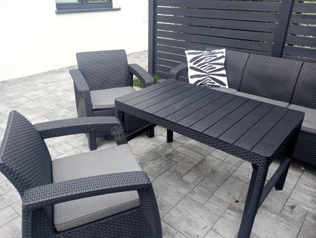 Zestaw dla 8 osób z narożnikiem, stołem podnoszonym i dwoma fotelami Relly VI grafit